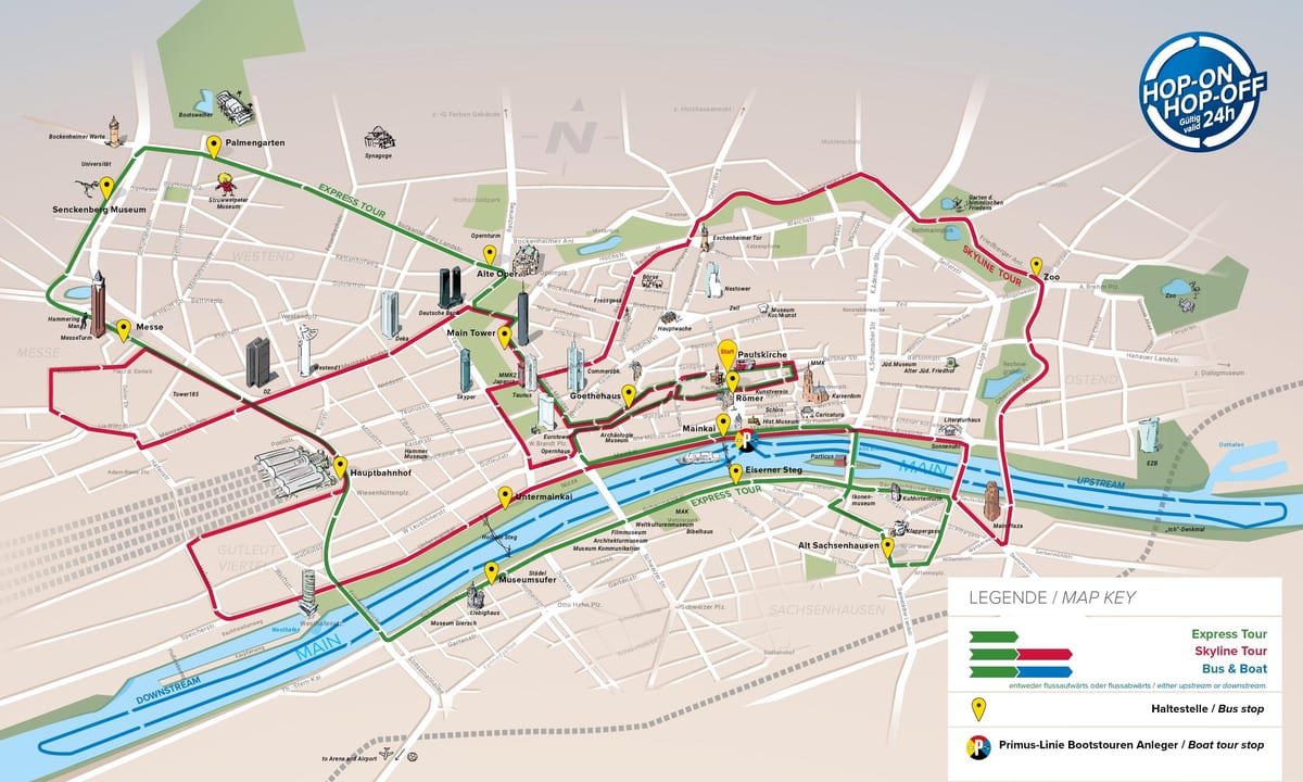 フランクフルト ホップオンホップオフバスツアーの地図