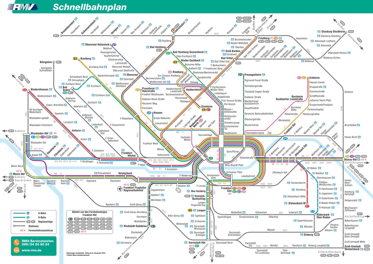 フランクフルトの地下鉄駅の地図