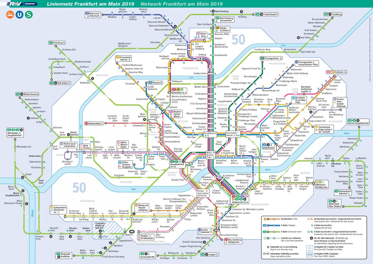 フランクフルト市電の駅の地図