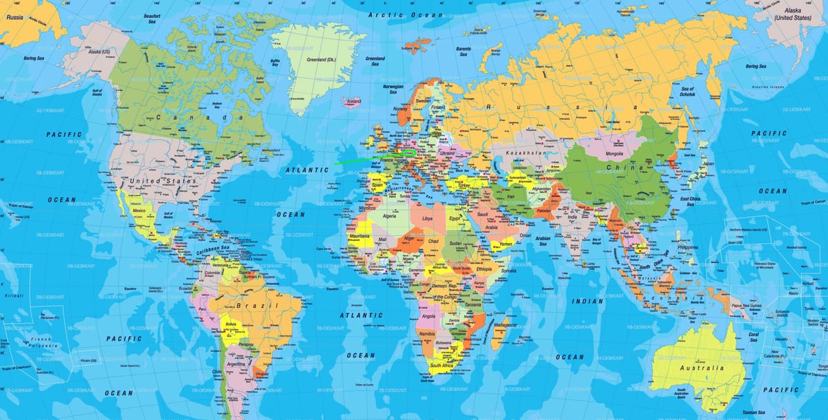 世界地図上のフランクフルトの位置